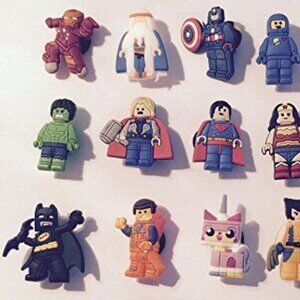 Lego Movie + Super Heroes Characters Jibbitz Croc Charms,  set of 16